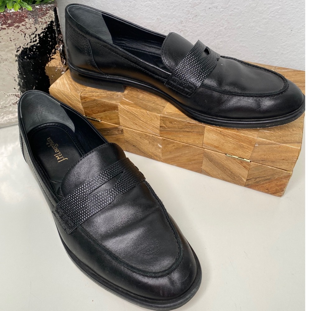 J McLaughlin Concetta Black Leather Loafers Slip On Shoes Academia Preppy SZ 8.5